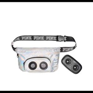 NWT! VS PINK Speaker Silver Iridescent Fanny Pack